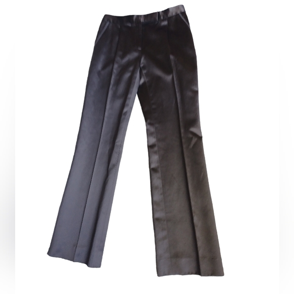 Salvadore Ferragamo Womens Chocolate Brown Straight Flat Pants Glossy Size 40 - Picture 3 of 10